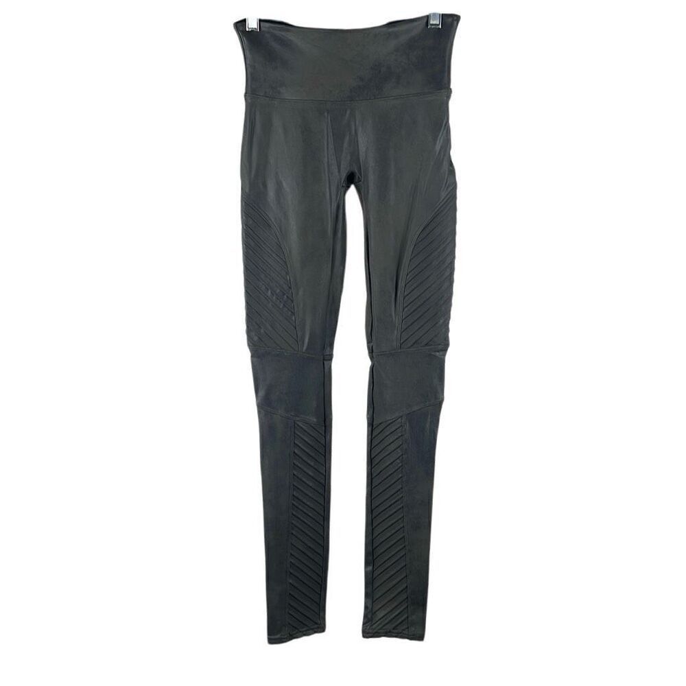 SPANX Leather Look Faux Leather Moto Leggings Gunmetal Gray S